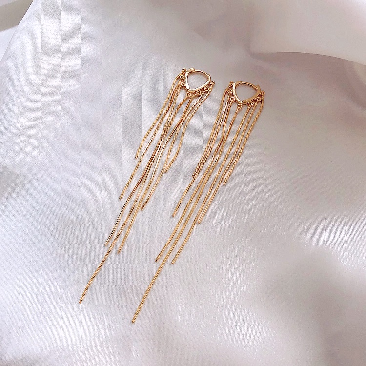 [1 Pair Korean Vintage Geometric Heart Tassel Pendant Earrings] [Women Bridal Wedding Drop Earrings] [Ladies Elegant Long Dangle Earrings]