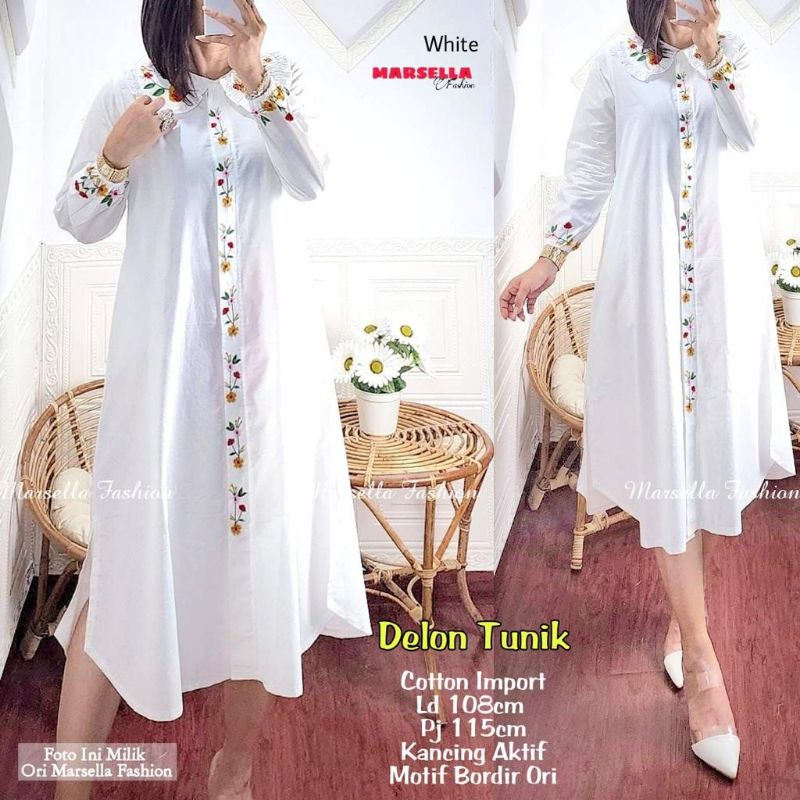 reza delon long tunik katun marsela tunik katun bordir midi dress rayon midi dress tumpuk tunik puti