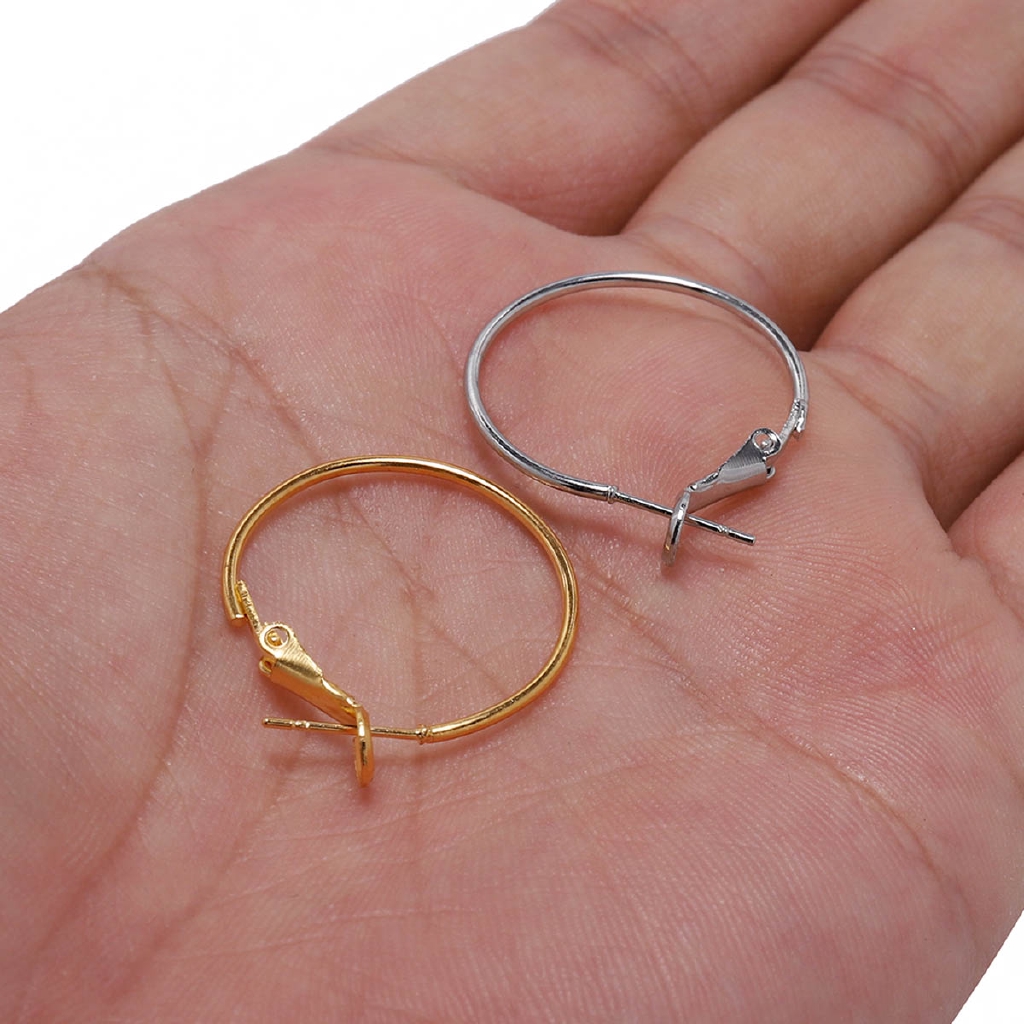 10pcs / Set Anting Hoop Bulat 20 / 25 / 30 / 35 / 40 / 50 / 60 / 70mm Warna Gold / Silver Untuk Membuat Perhiasan Diy