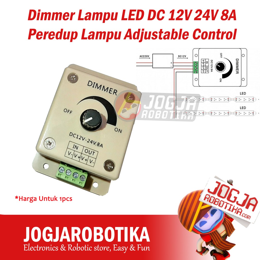 Dimmer Lampu LED DC 12V 24V 8A Peredup Lampu Adjustable Control