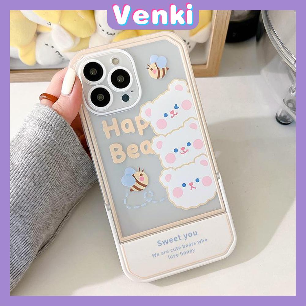 iPhone Case Acrylic Invisible Folding Stand Silicone Soft Case Shockproof Camera Cover Bear Cute Cartoon Compatible For iPhone 11 Pro Max 13 Pro Max 12 Pro Max 7Plus xr XS Max