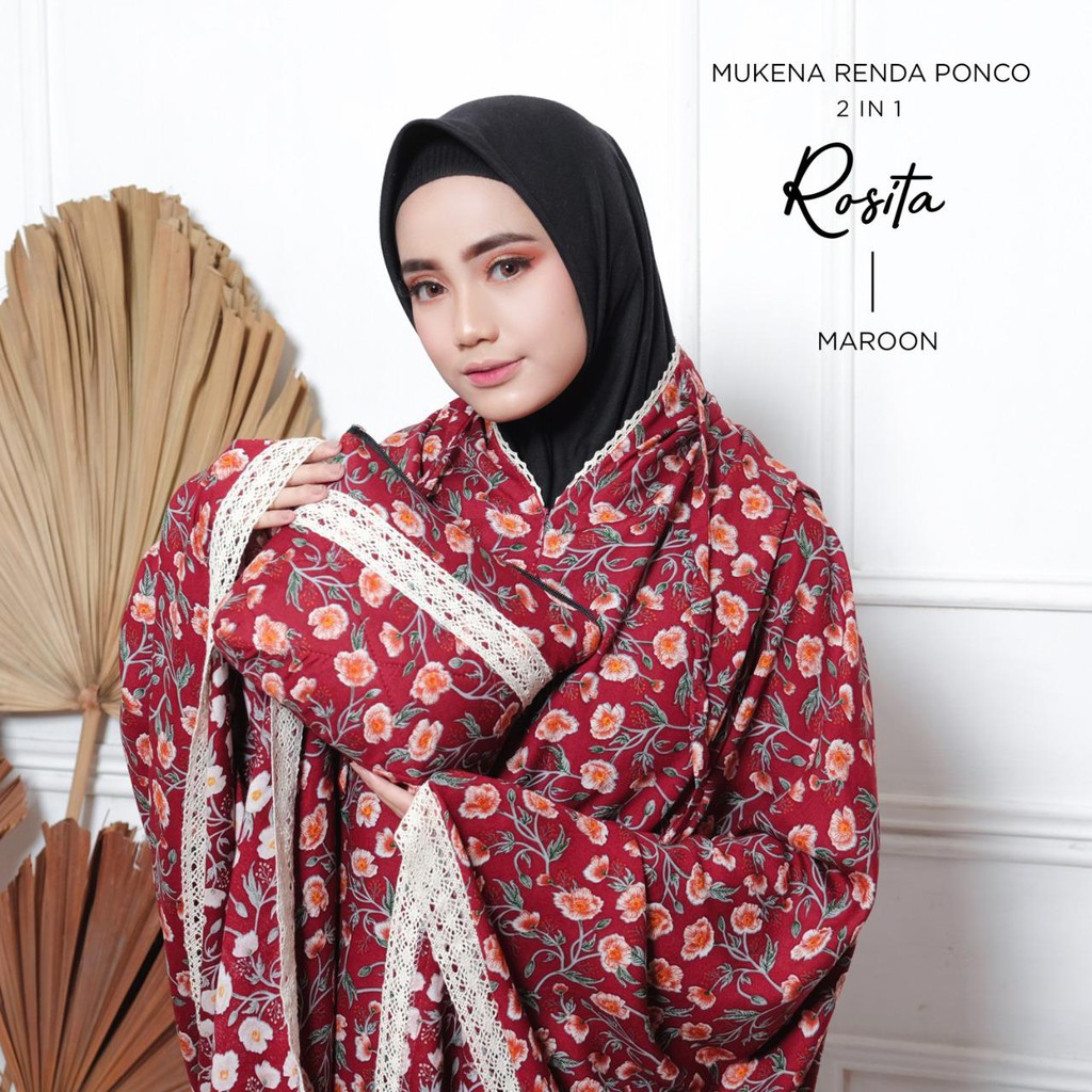 PUSAT MUKENA TASIK - MUKENA DEWASA RAYON RENDA PONCO 2 IN 1 ROSITA