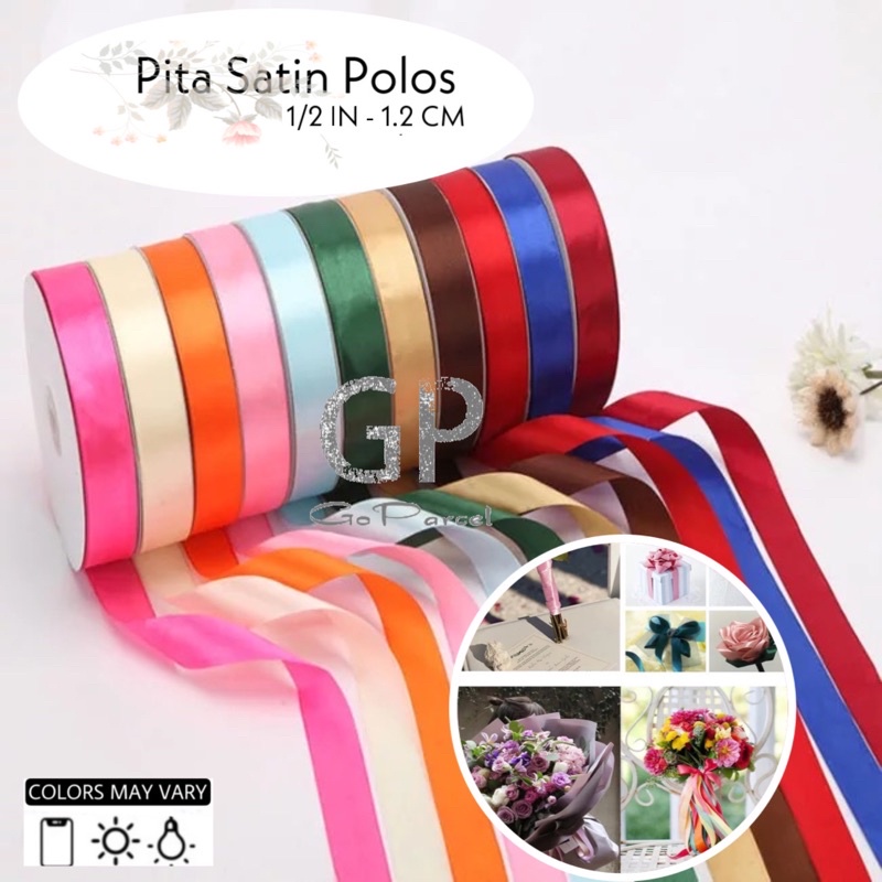 ( Rol 20 Yard ) PITA SATIN 12MM ( 1/2 IN ) POLOS 0.5 INCH - SATEEN RIBBON - PITA KADO 1.2 CM