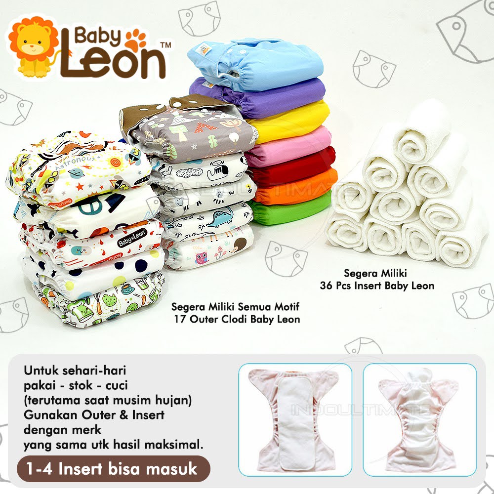 Popok Bayi Motif + FREE INSERT BABY LEON Cloth Diaper Clodi Kain Cuci Ulang New born BY-830 BY-831 BY-728