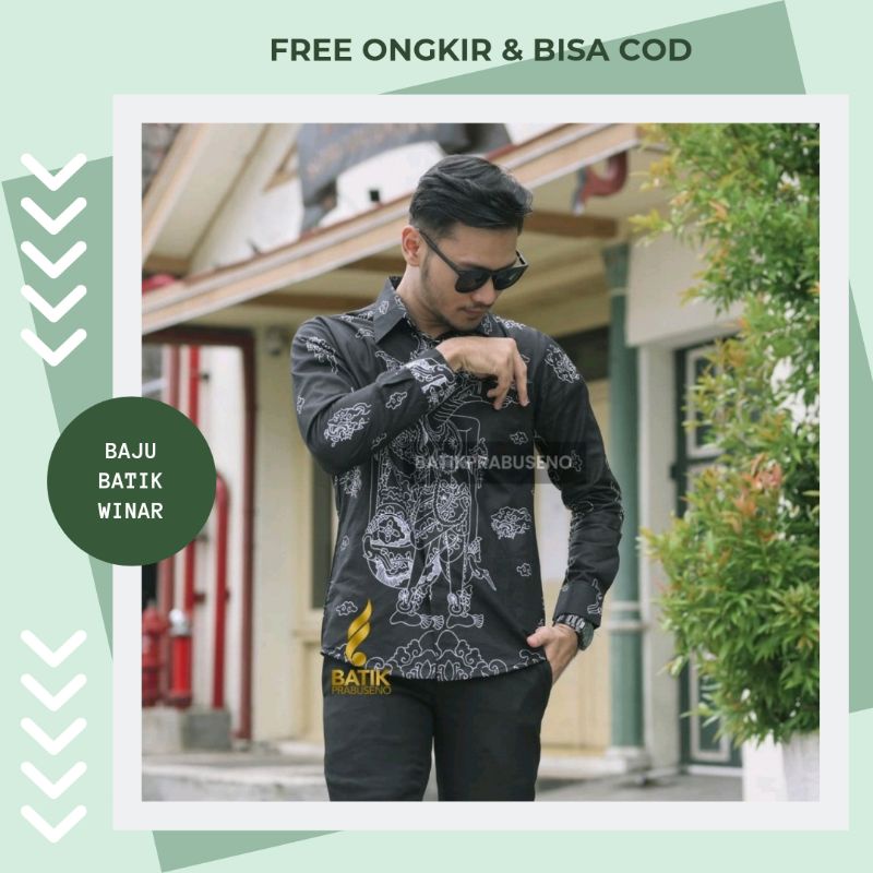 Motif Wirasangka Kemeja Batik Pria Lengan Panjang Slimfit Katun Printing Hem Baju Seragam Kantor Mod