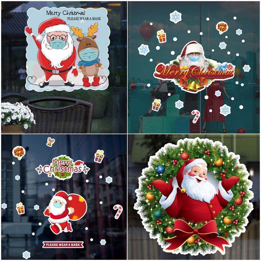 R-flower Christmas Wall Sticker Vinyl Perekat Diri Dekorasi Rumah Santa Clause Rusa