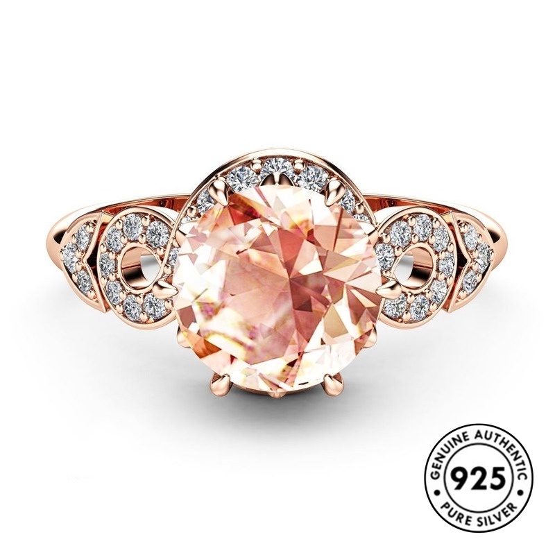 Cincin Berlian Bahan S925 Silver Warna Rose Gold