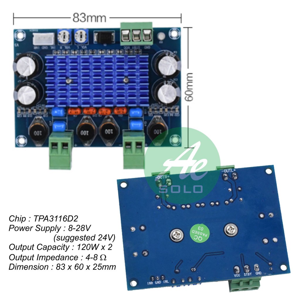 Audio Amplifier Class D 120W x 2 TPA3116D2 Amplifier Kit