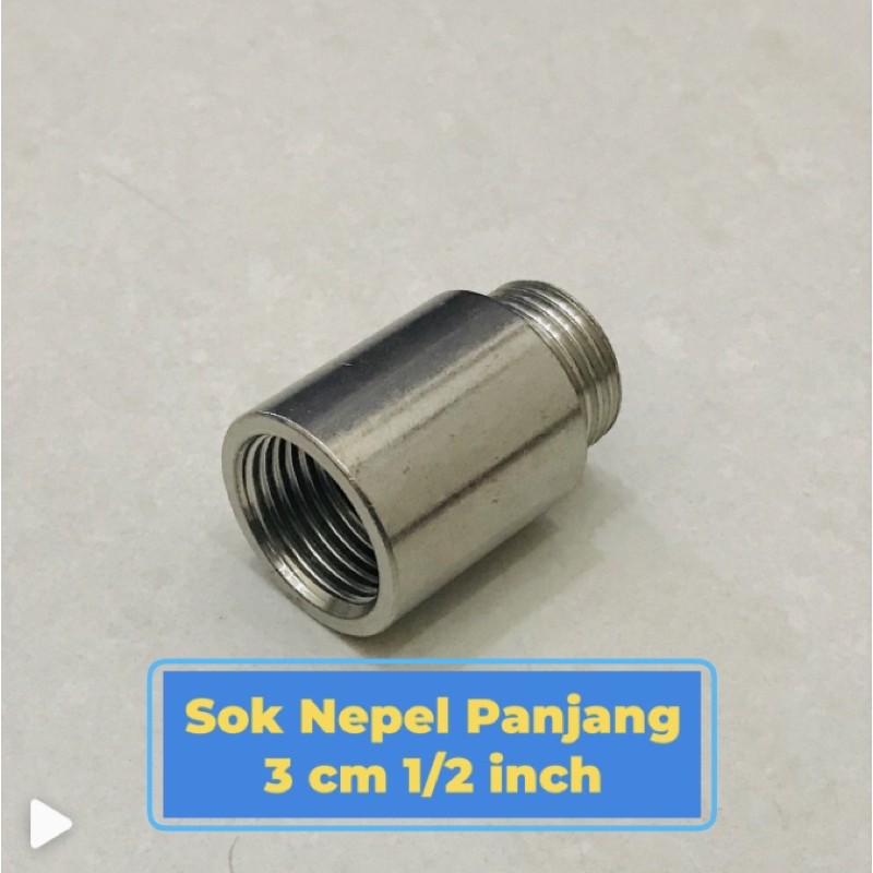 Sok Nepel Drat Luar Dalam 1/2 Inch panjang 3 cm / Sambungan Kran Pipa