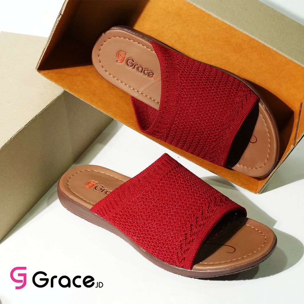 Grace(RJB 01)/Sandal Teplek Wanita Distro Selop Rajut Flat/sandal slop karet rajut cewek Murah