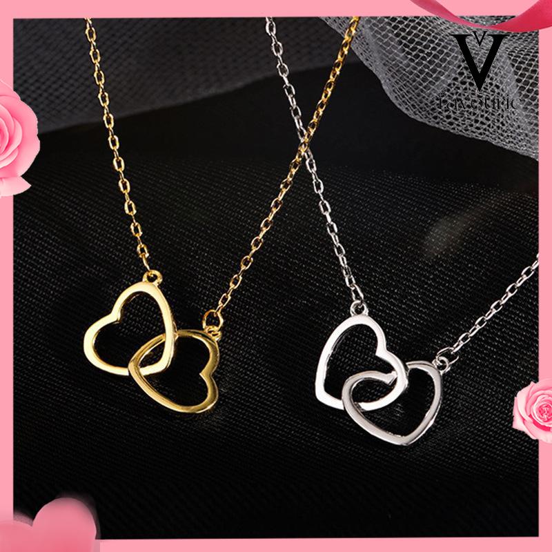[COD]kalung Wanita Cinta Ganda Zirkon Perhiasan Hadiah Pesta Fashion Wanita Sederhana-FA