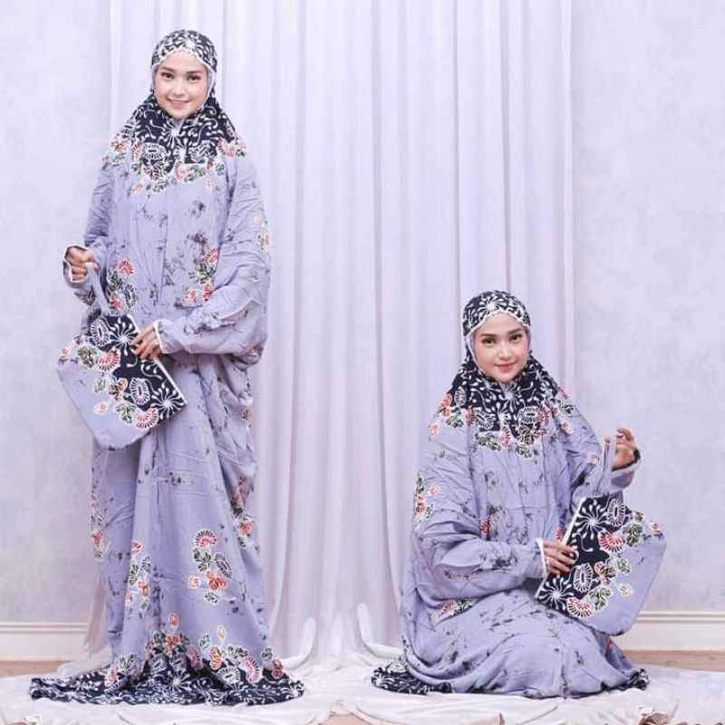 Mukena Dewasa Jumbo Lajur Batik Cap Katun Premum  Mukena Traveling Motif Kembang Kekinian