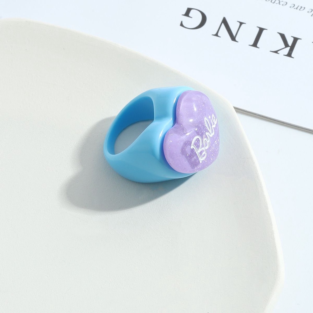 Needway  Geometric Finger Rings Trendy Acrylic Resin Ring Women Letter Heart Korean Cartoon Personality Fashion Jewelry