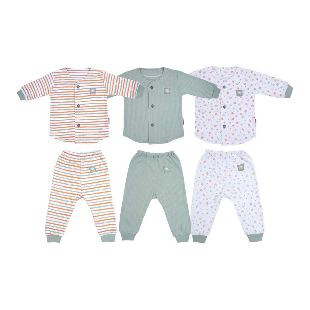 MOTIF BARU SETELAN PIYAMA ANAK FLUFFY STAR  HIJAU BAJU PENDEK BAJU PANJANG CELANA PENDEK CELANA PANJANG  KUTUNG ANAK 3PCS