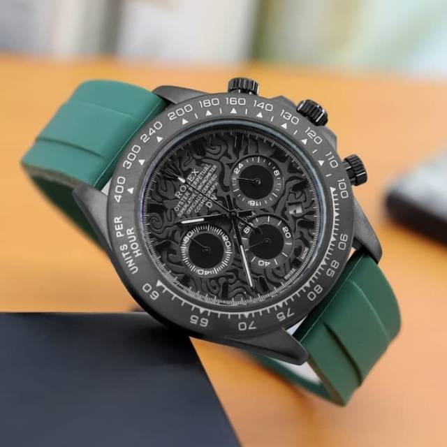 Jam Tangan Rolex Cronograp Super Mewah Tali Rubber - Jam Tangan Pria Tali Rubber