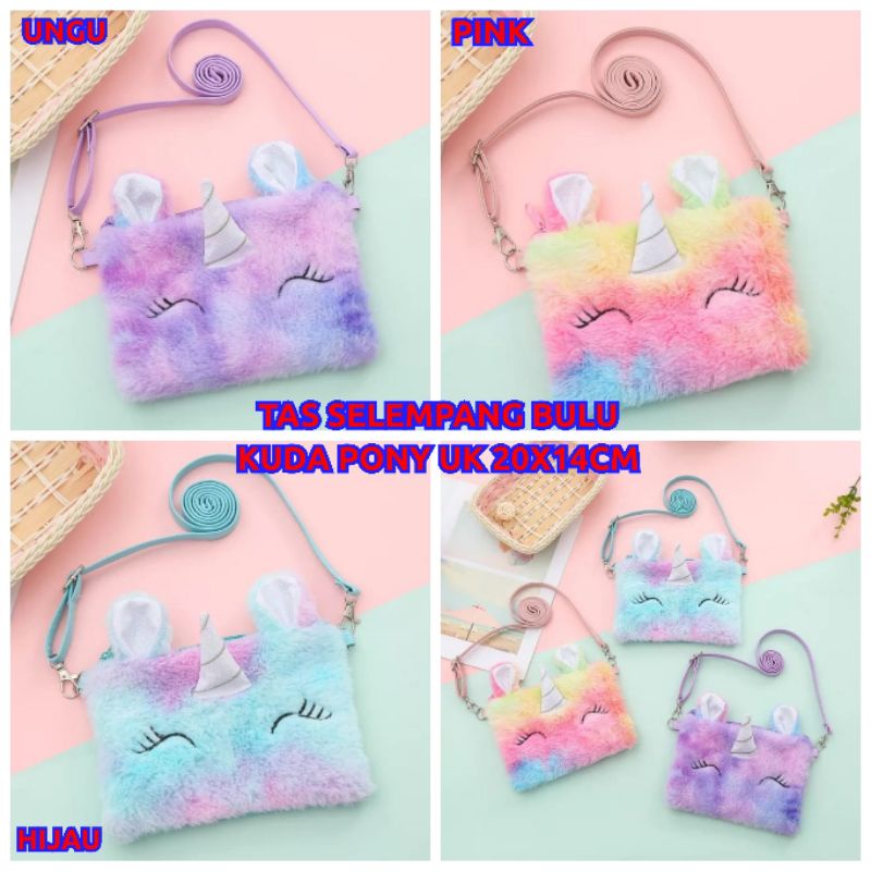 tas selempang bulu kuda pony unicorn import anak UK 20x14cm