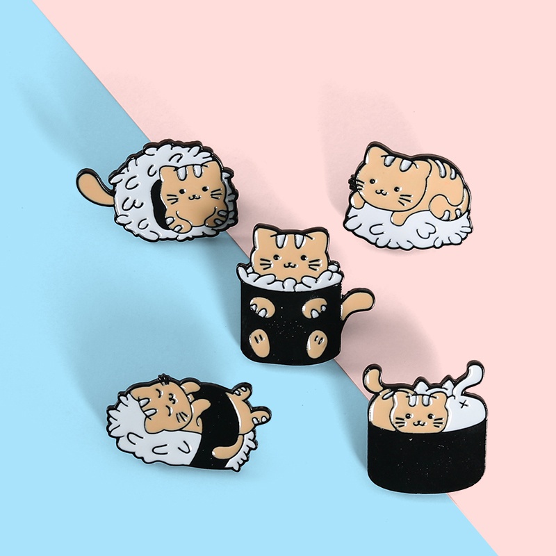 Bros Pin Enamel Bentuk Kartun Sushi Kucing Lucu Untuk Hadiah Teman