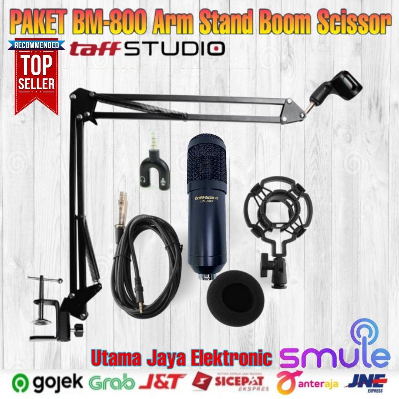 Paket Microphone BM800 Arm Stand Mic Boom Scissor mikrofon kondenser