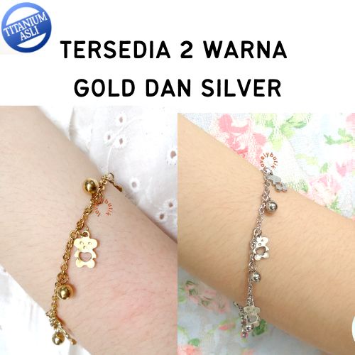 Lovelybutik - Gelang Tangan Wanita Titanium anti karat Gelang Tangan Bear Wanita Dewasa 18 Cm BONUS KOTAK PERHIASAN