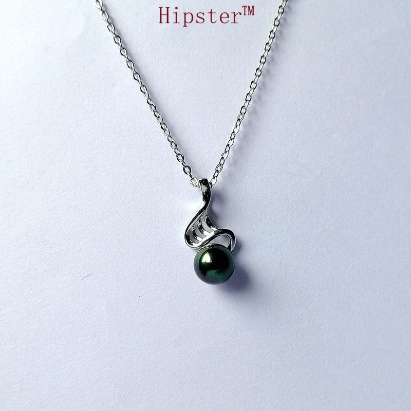 New Personalized Fashion Hollowed-out Natural Black Pearl Pendant White Gold Necklace