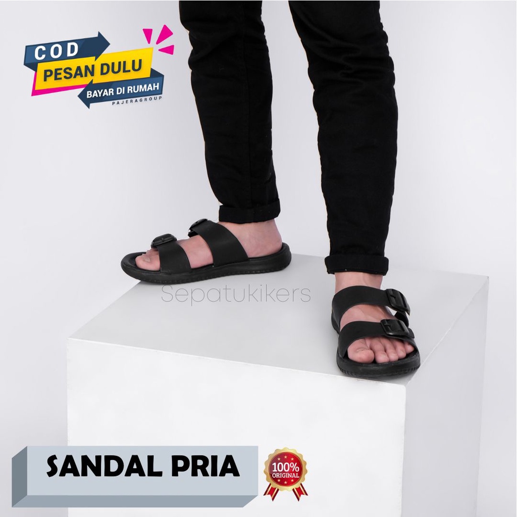 Sandal Pria Slide Slip on Sendal Anti Licin Ringan Selop Gorka Hitam G Project