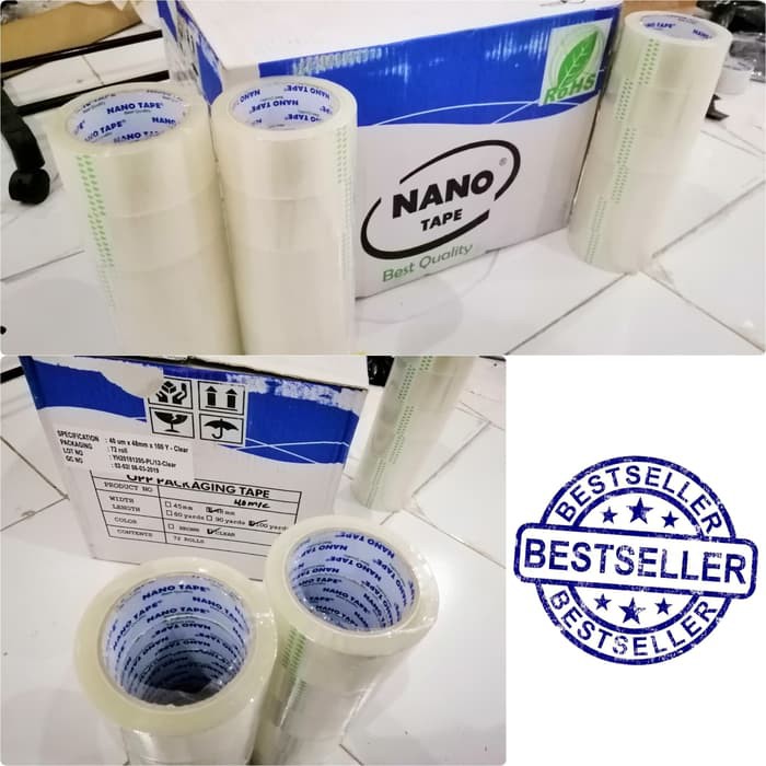 

Lakban bening solasi murah OPP PACKAGING TAPE 48mmx100yards nano tape