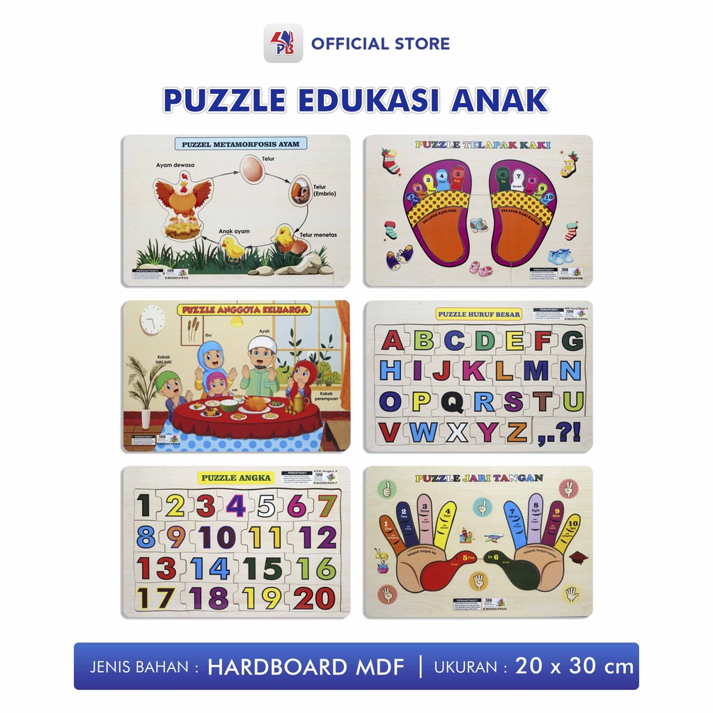 Puzzle Edukasi Anak / Puzzle Kayu / Puzzle Anak Huruf Besar Angka Telapak Kaki Jari Tangan