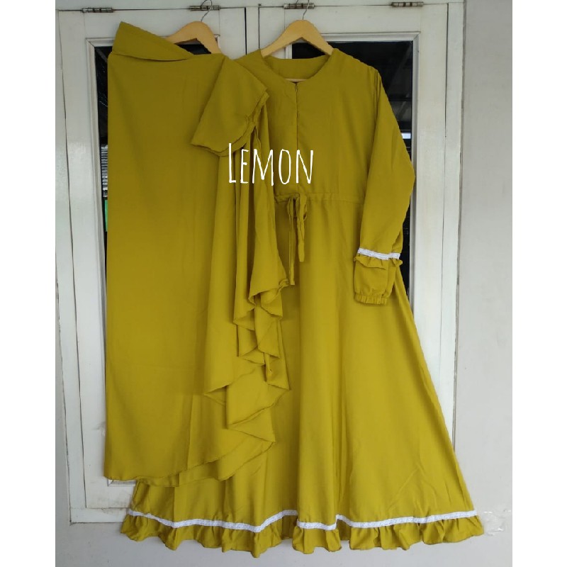 (COD) TERLARIS..!! GAMIS SET SYARI NABILAH/GAMIS WOLFIS SYARI SET HIJAB DAN CADAR-Lemon