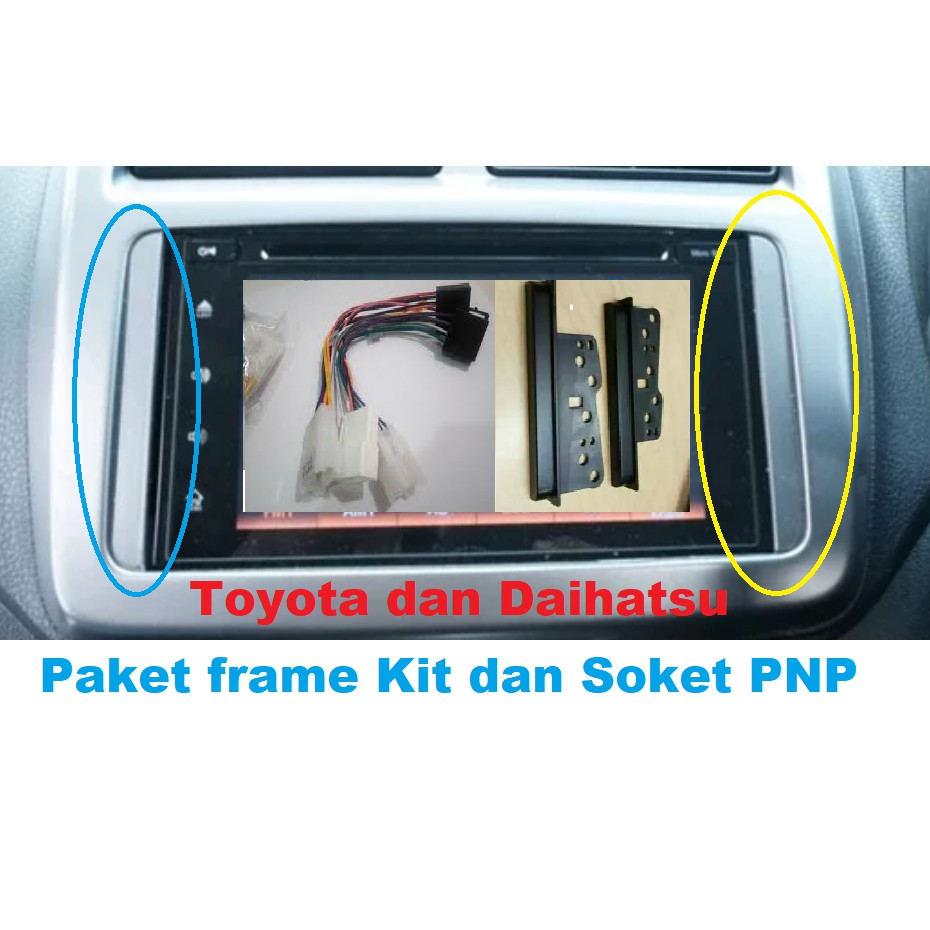 Paket Lengkap Tape Mobil Head Unit MirrorLink kamera mundur + Soket PNP + Framekit Toyota Daihatsu