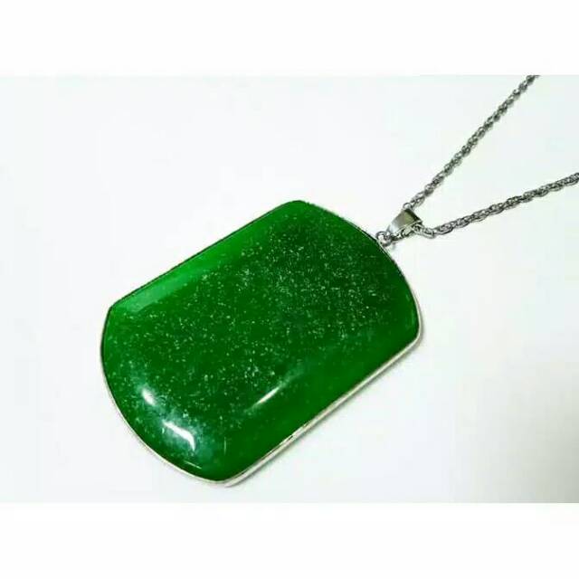 kalung liontin batu giok hijau lumut jumbo