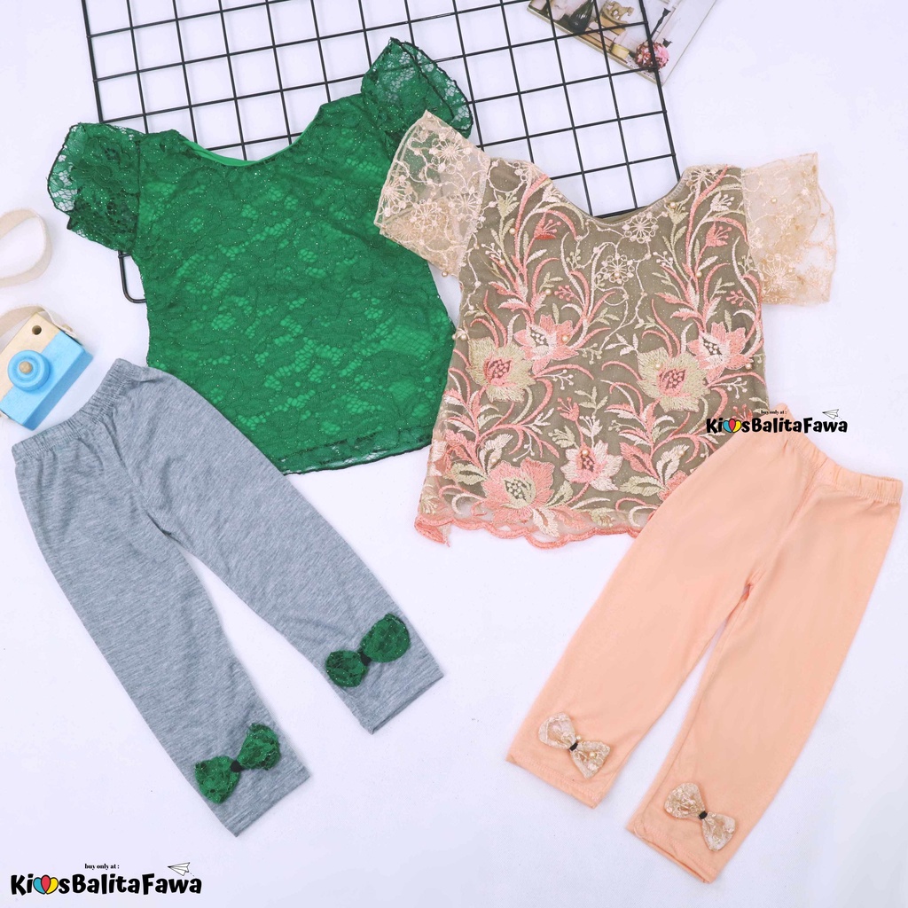 Setelan Seline uk 1-2 Tahun / Set Brukat Branded Anak Perempuan Atasan Lengan Leging Polos Import