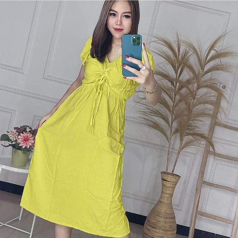 DASTER ELSA LENGAN PENDEK MURAH DASTER SERUT ELSA RAYON SEKDRES RAYON-Ds elsa Kuning cerah