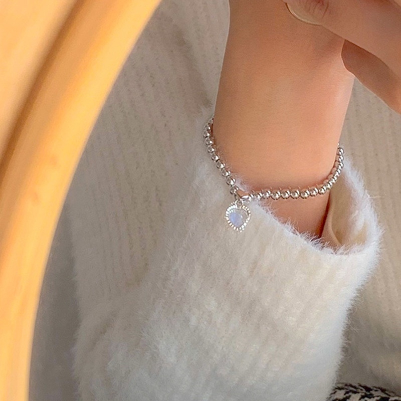 Kalung Rantai Klavikula Dengan Liontin Batu Bulan Bentuk Hati Gaya Korea