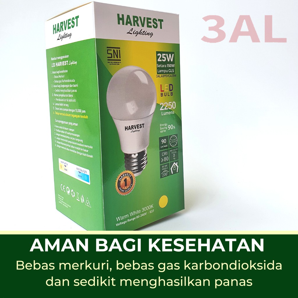 25W - Paket DUO - HARVEST LIGHTING Lampu Bohlam LED A Bulb  25 Watt Lampu Hemat Energi Original Bersertifikasi SNI dan Bergaransi