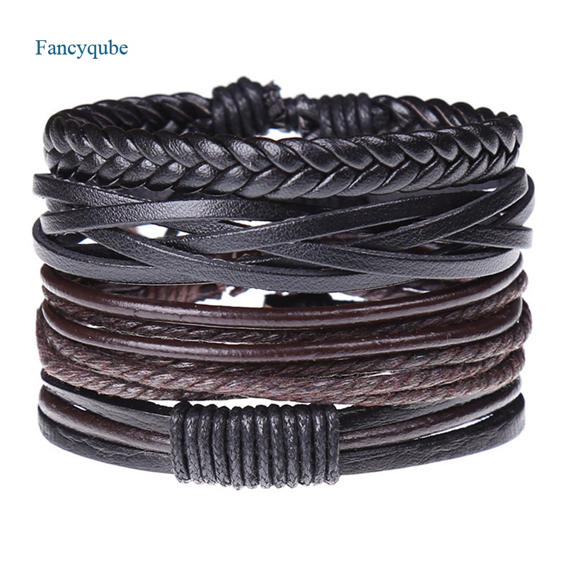 Fancyqube 4pcs / Set Gelang Bangles Bahan Kulit Untuk Pria