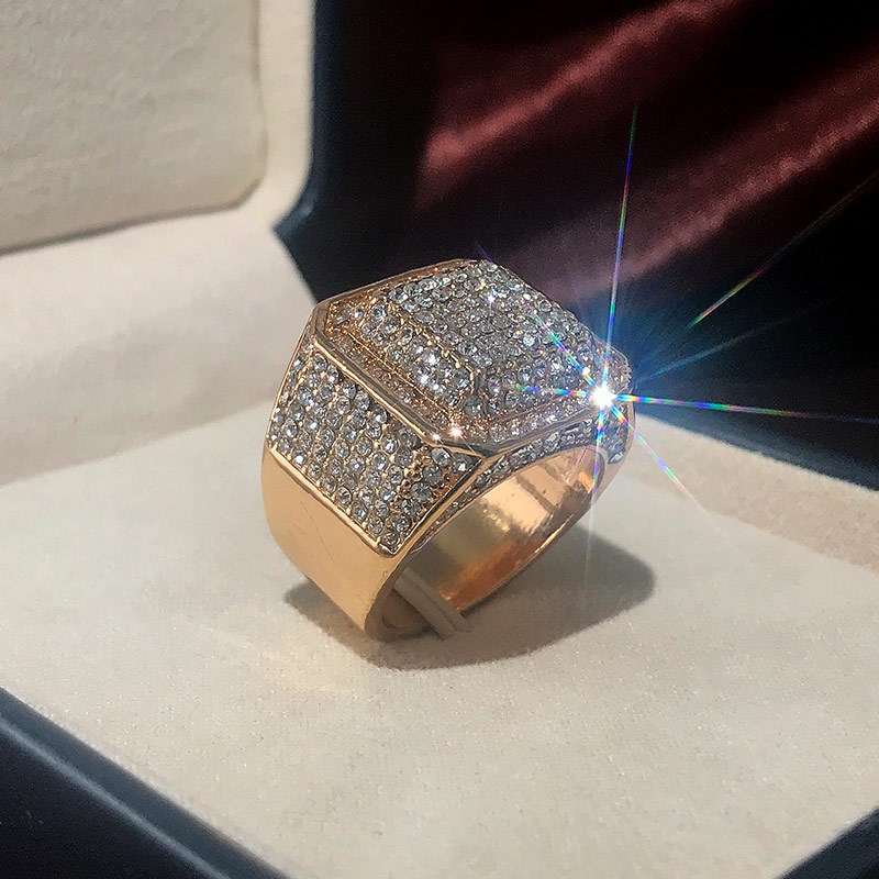 Cincin Pertunangan Berlian Berlapis Emas 24K Mewah Fashion Pria