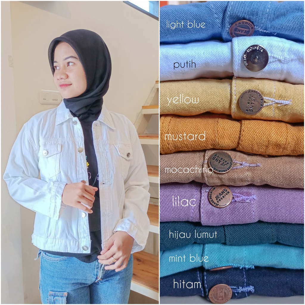 Jaket Crop Biondy Putih dan Mint I Jaket Jeans Trendy Korean Murah Premium