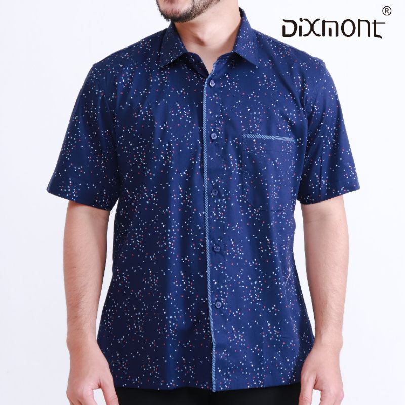 Dixmont Kemeja Pria Basic Formal Motif Lengan Pendek Hem MS01721