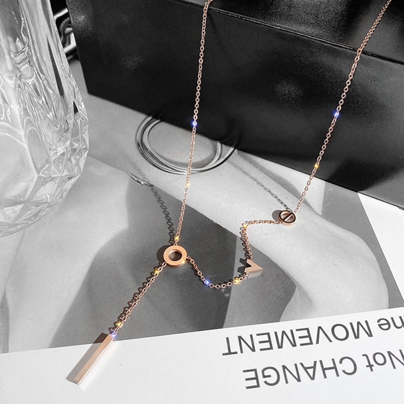 Kalung Titanium love mawar emas anti karat dan anti luntur Perhiasan Wanita Korea