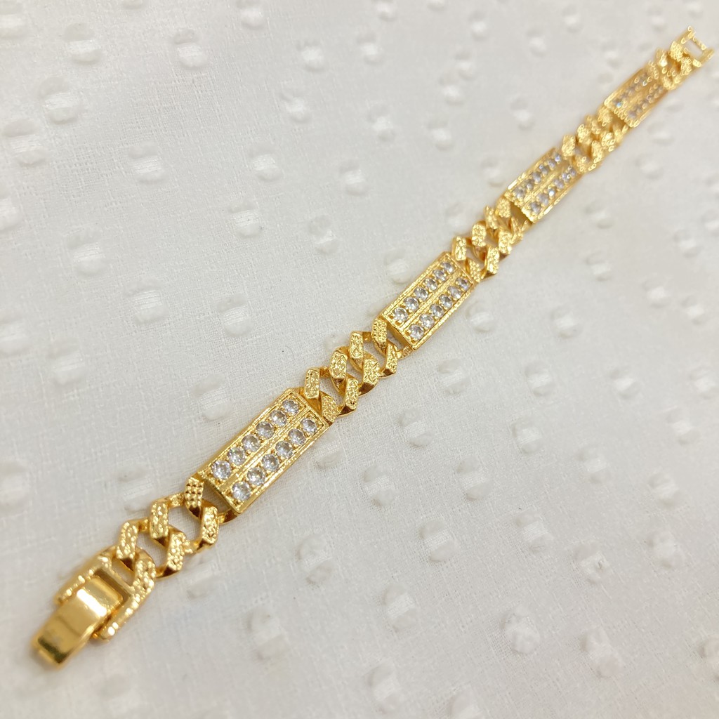 Gelang Rantai Plat Permata Lapis Emas Aksesoris Wanita
