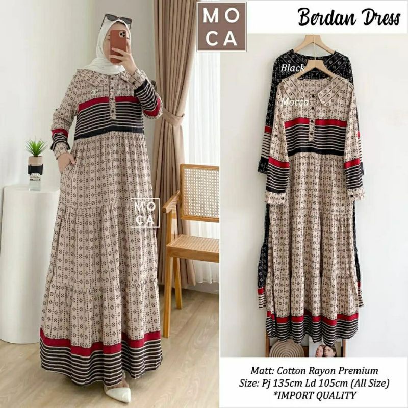 Berdan Dress, GAMIS MUSLIM CANTIK FIT XL LD 104 BAHAN KATUN RAYON PREMIUM TERMURAH MODIS KEKINIAN OOTD