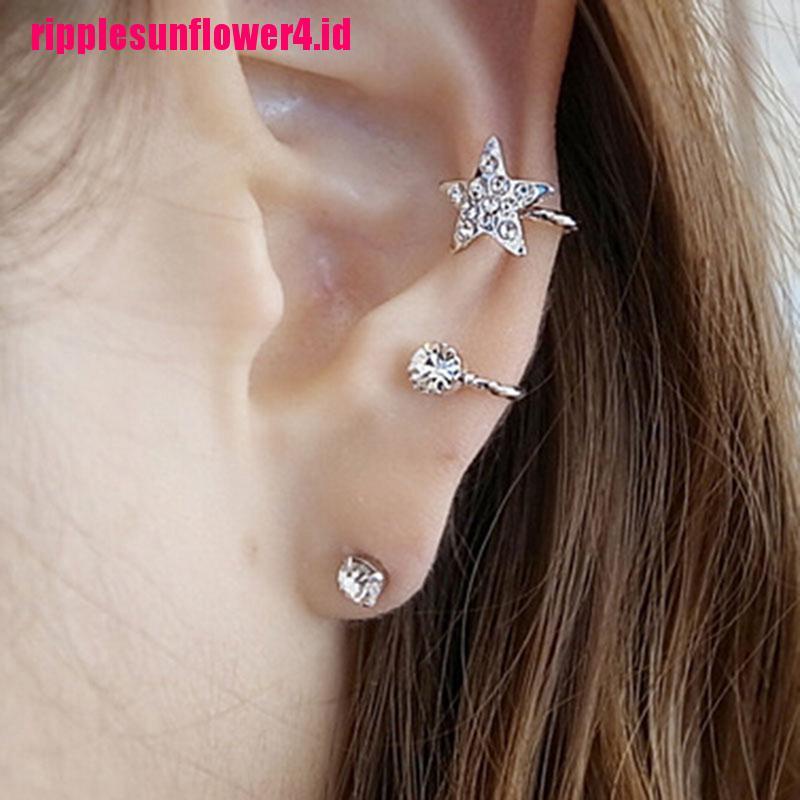 Anting Tusuk Bentuk Pentagram Kristal Berkilau