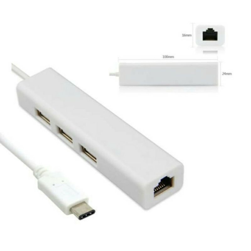 USB TYPE C 3.1 TO LAN ADAPTER WITH USB HUB 3 PORT / USB TIPE C TO RJ 45