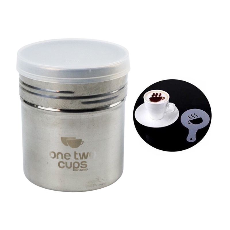 One Two Cups Penabur Bubuk Stensil Kopi Coklat Gula Barista Serbaguna - HY18041504 - Silver