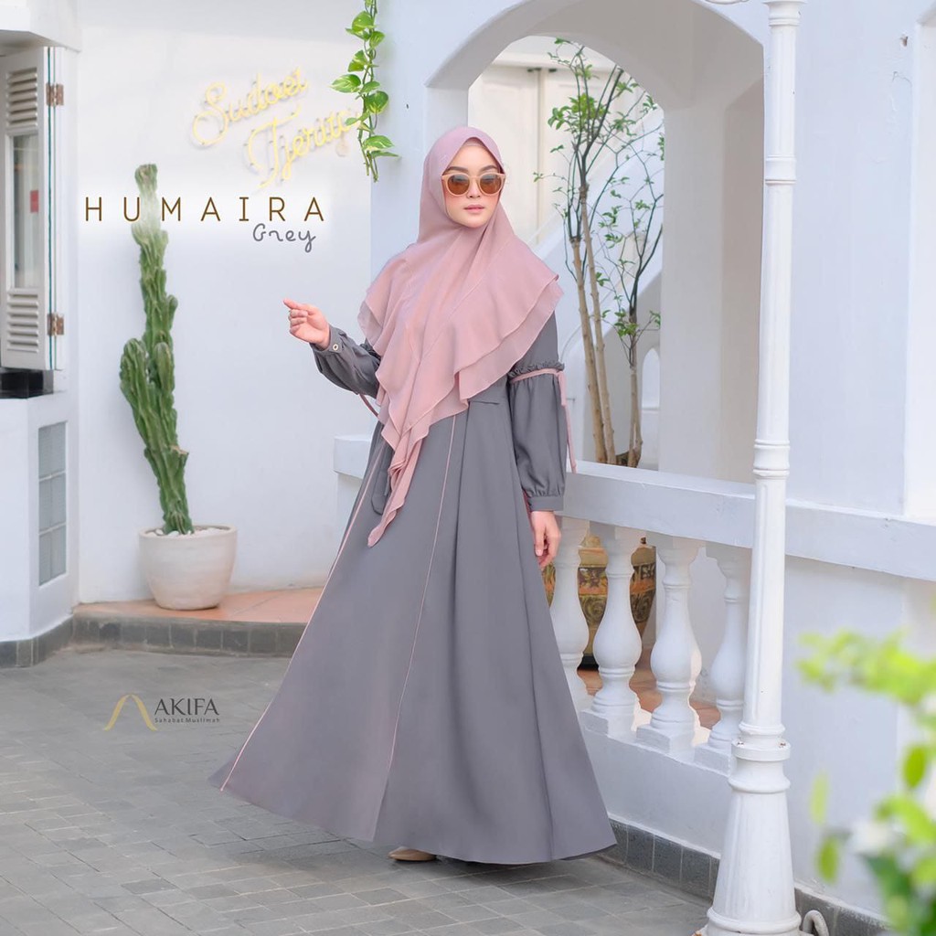 Humaira Dress Gamis Syari Set Khimar Instan Jumbo Ity crepe Premium Ori AKIFA