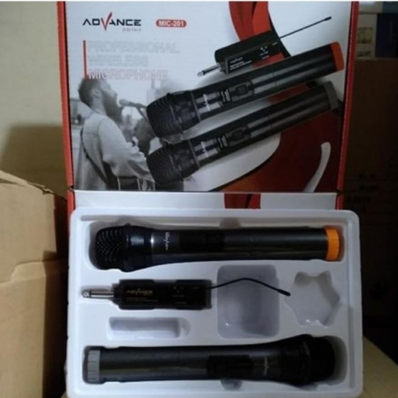 Mic Wireless Doble Advance Mic-201/Mikropon Sepasang Portable/Professional Wireless Microphone Duet