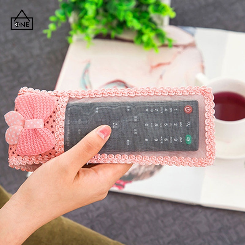 COD❤TV Air Conditioner Remote Control Set with Lace Bowknot Protective Cover Remote Control Bag A one