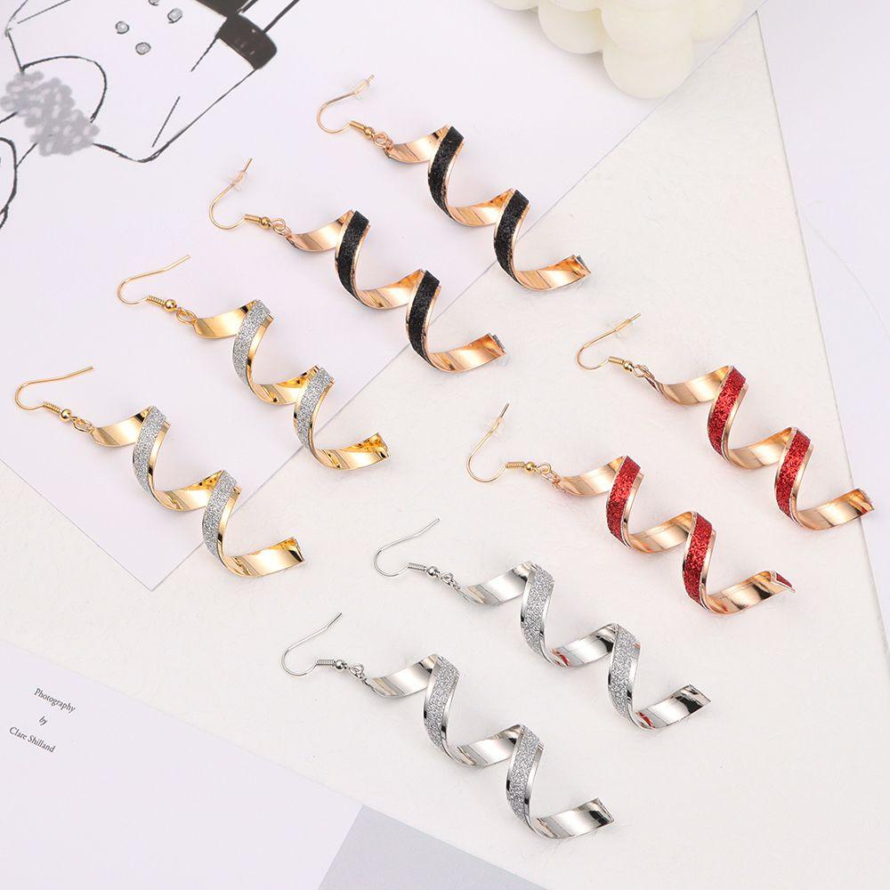 Lily 1pasang Spiral Gantung Anting Panjang Hadiah Aksesoris Pesta Perhiasan Telinga Menjuntai Drop Earrings Frosted Geometris Twist