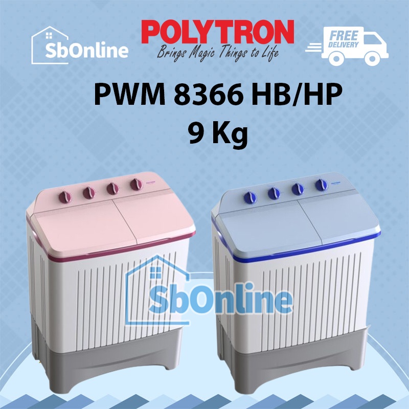 POLYTRON Mesin Cuci 2 Tabung 9 Kg - PWM 8366 HB/HP