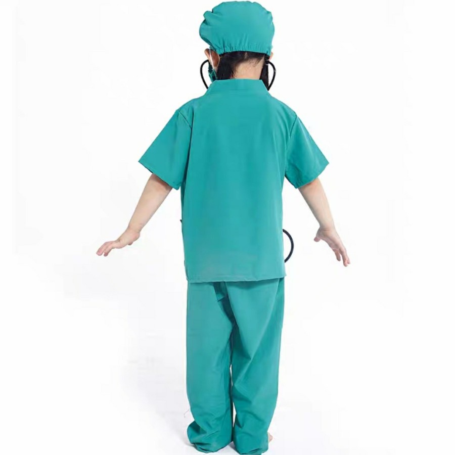 Kids Surgeon Costume Green v neck set Kostum dokter baju oka anak 4 in 1 Green